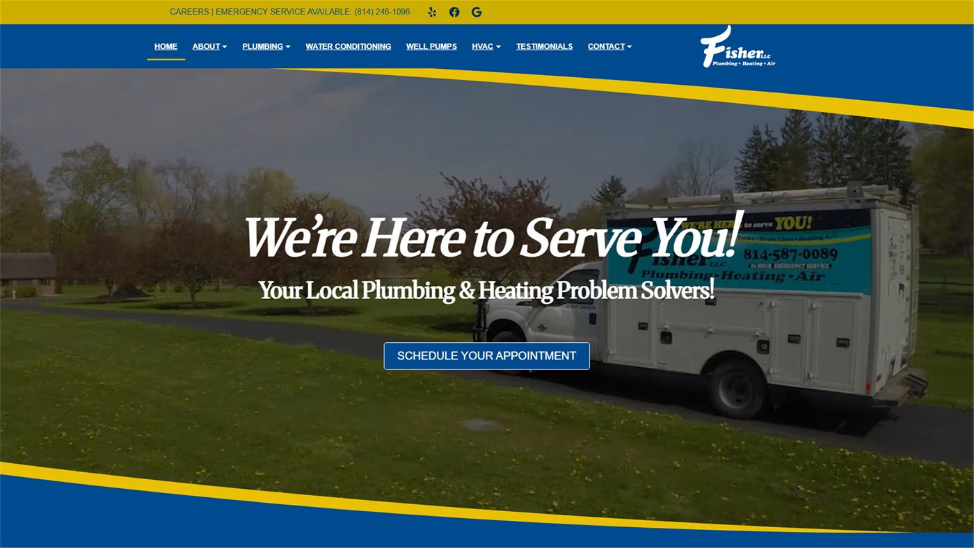 Fisher Plumbing Heating and Air website screenshot