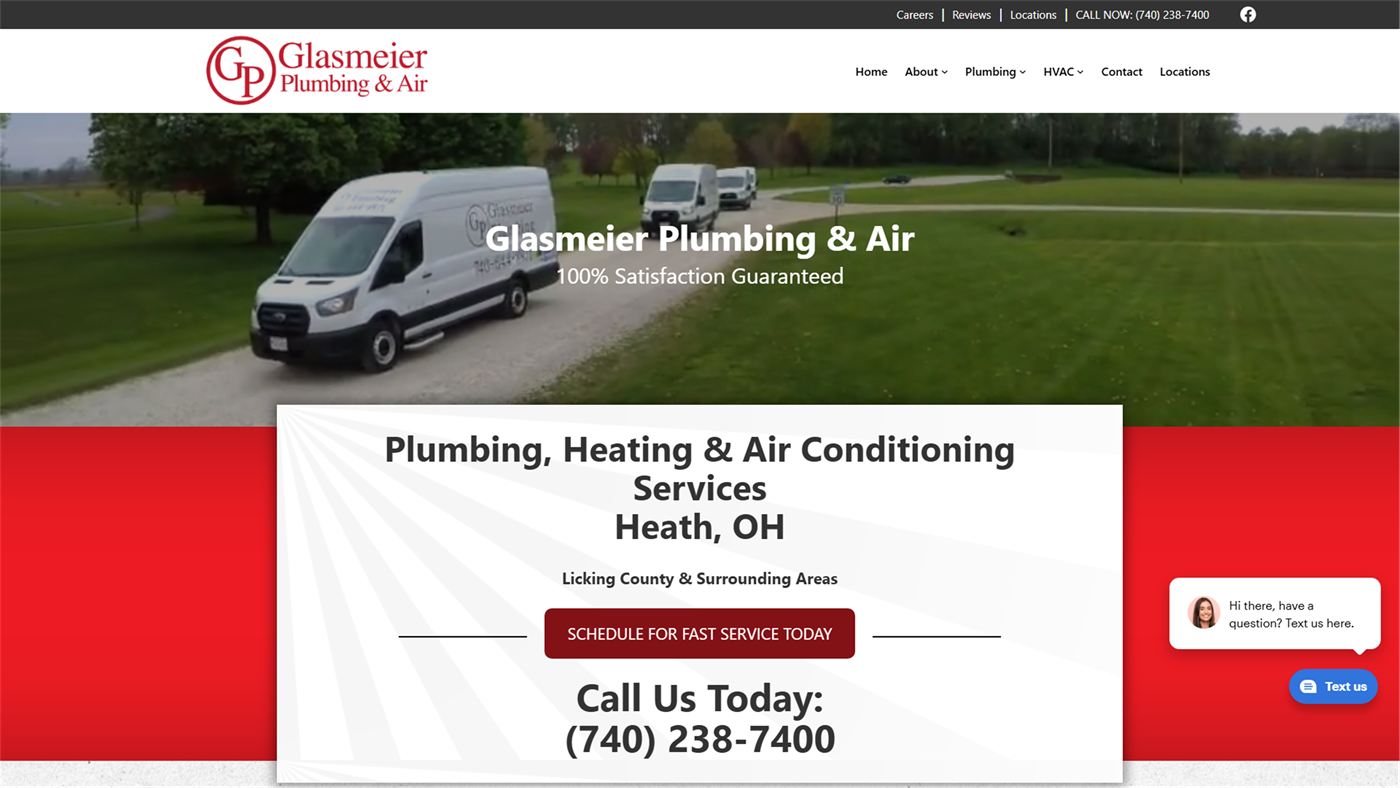 Glasmeier Plumbing and Air website screenshot