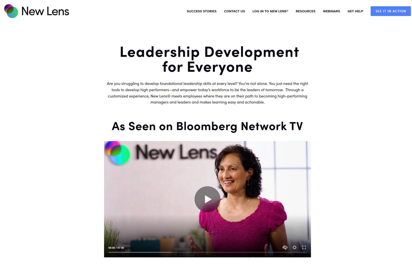 New Lens executive leadership training platform screenshot