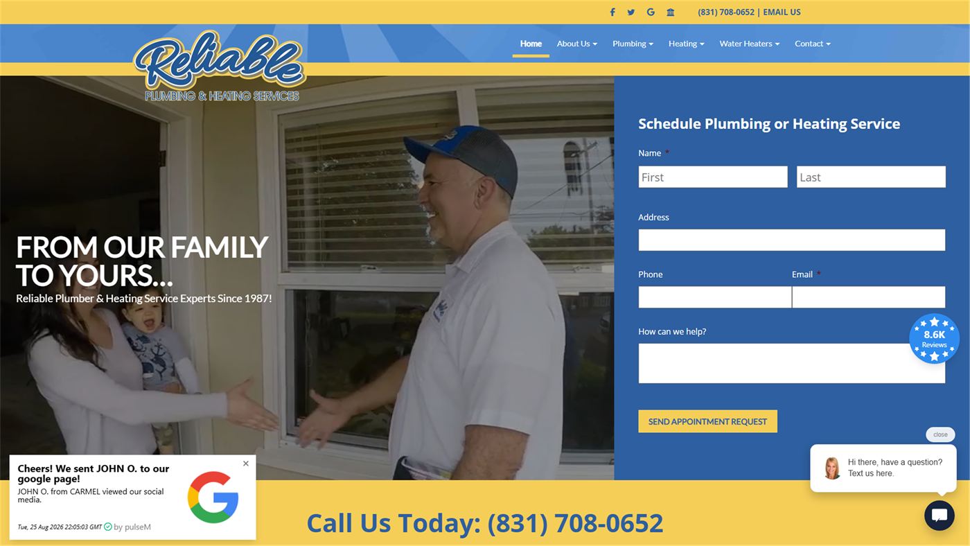 Reliable Plumbing and Heating Services website screenshot