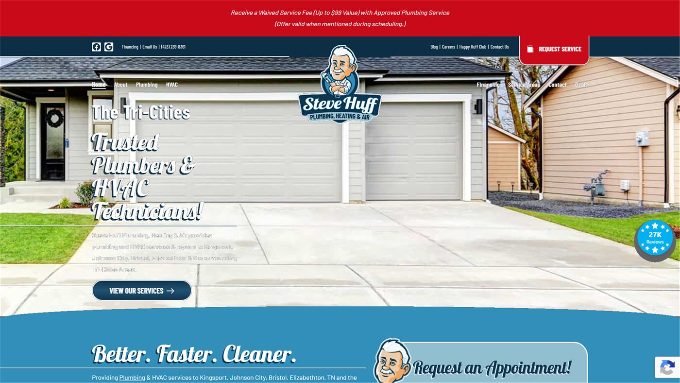 Steve Huff Plumbing, Heating and Air website screenshot